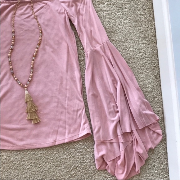 Blush Color Off The Shoulder, Bell Sleeve Top - Picture 4 of 6